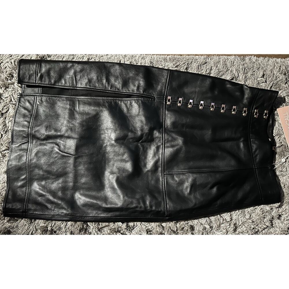 NWT Alice McCall Women’s Leather Buckle Detail Long Side Slit Skirt Black Size 4